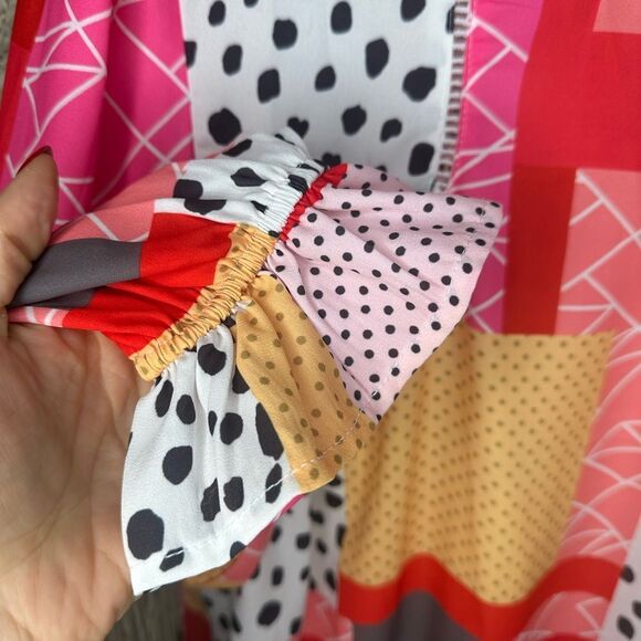 Red Patchwork Spotted Blouse - Picture 2 of 6